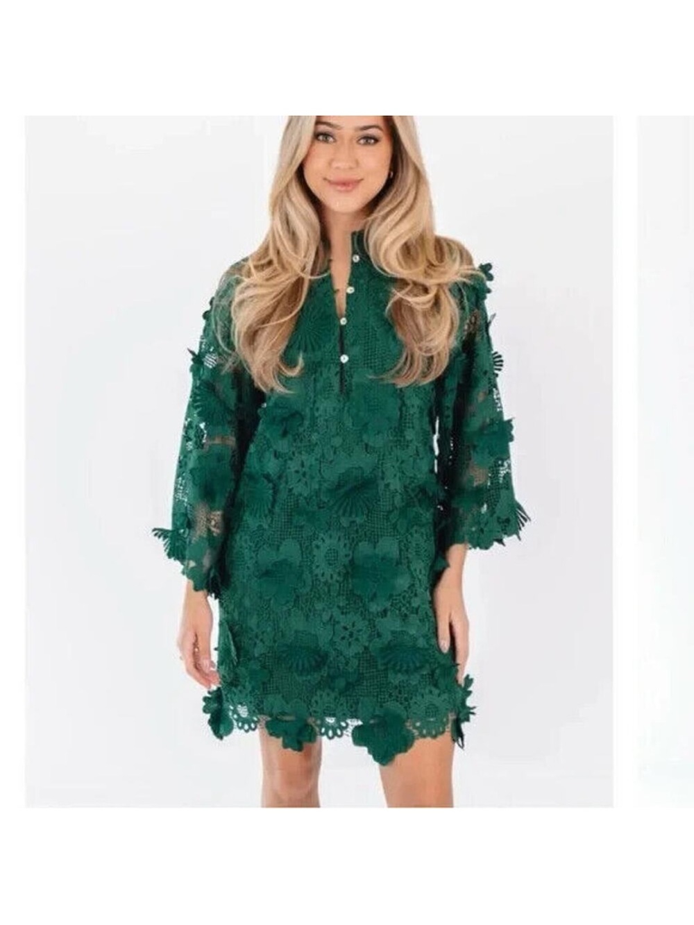 J. Marie The Seraphina Dress Green Small‎ Floral 3D Lace Shift Dress